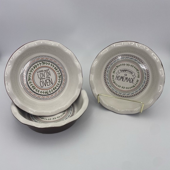 Celebrate It Other - Ruffled‎ Ceramic 6" Mini Pie Dish (Set of 3) Brown/Red Farmhouse Cottage Core